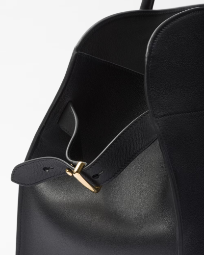 Large leather tote bag with buckles